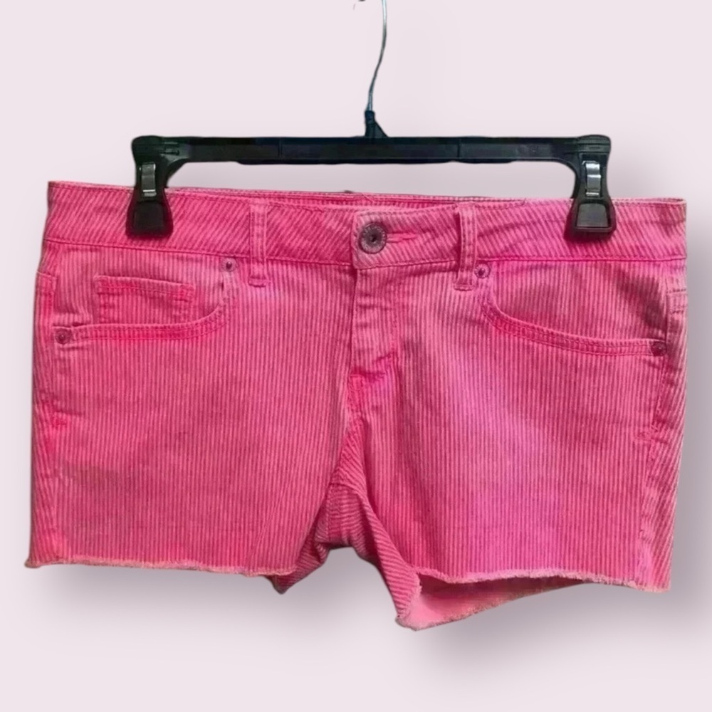 AEROPOSTALE Y2K PINK DENIM RAW HEM MICRO SHORTS/ HOT PANTS CASUAL SUMMER SZ 5/6